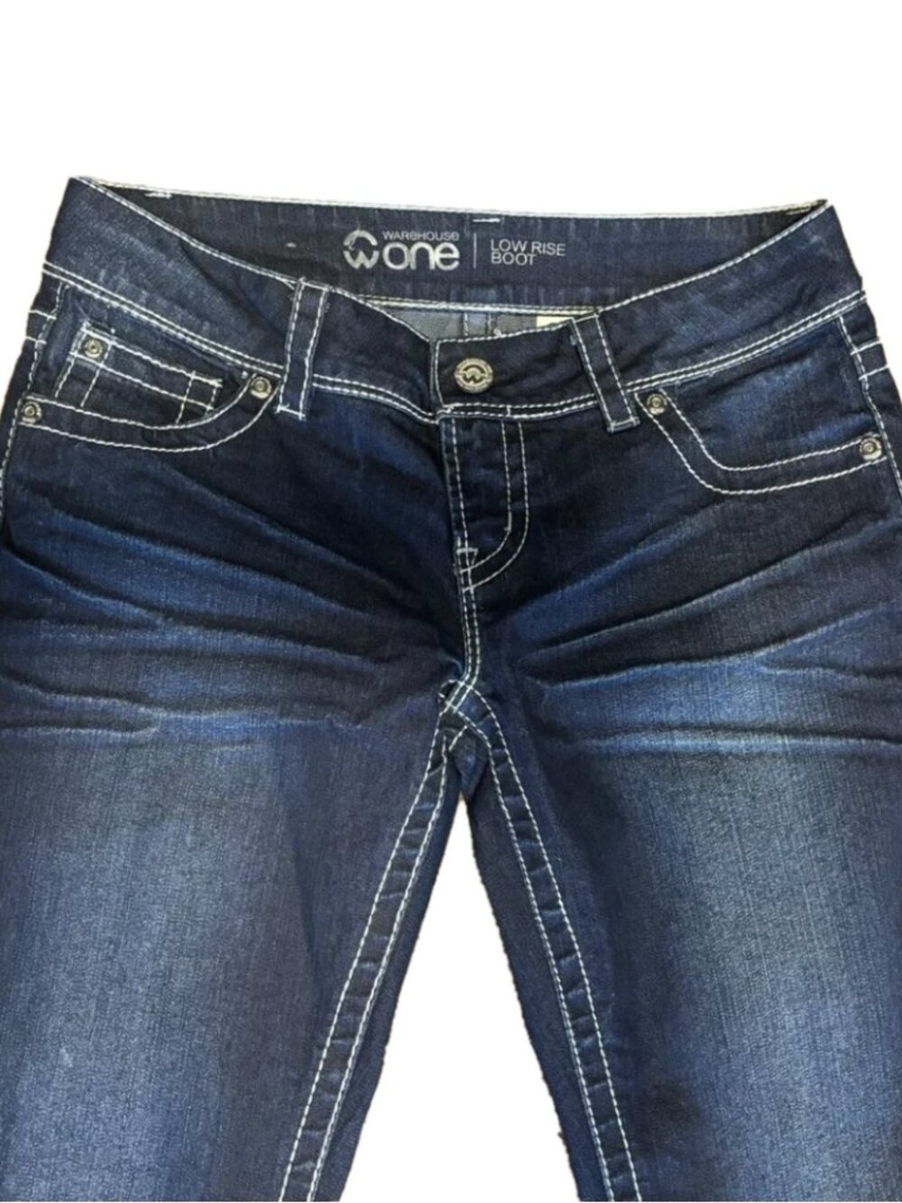 Low Rise Bootcut Jeans Y2K Dark Wash Thick Stitch